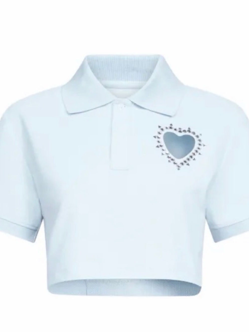 Area baby blue Heart-Cut Polo Crop Top xs